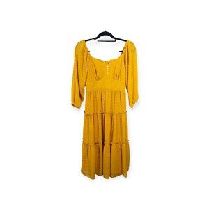J.Crew Marigold Yellow Embroidered Polka Dot Tiered Midi Dress Size 4P Wedding G